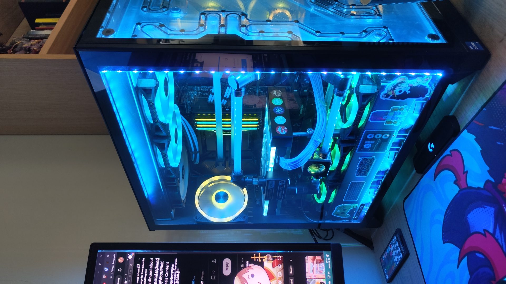 Custom water-cooled PC with RGB lighting